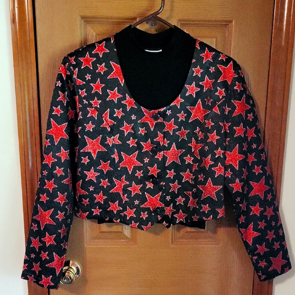 Patriotic Red, Star Patterned, Rodeo, Queen Jacket Banjo Brand Size LARGE Womens